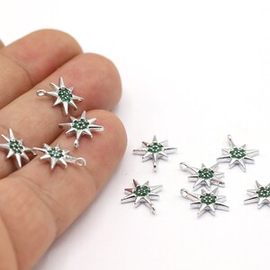 12x14mm Rhodium Plated CZ Micro Pave Pole Star Pendant, CZ Pave North Star Charms, Cubic Zirconia Charms, Pave Star Charms - CZ494