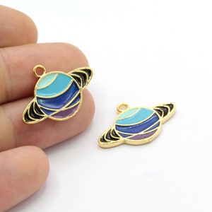 18x26mm 24 k Shiny Gold Plated Planet Pendant ,Planet Charms ,Planet Bracelet Charms - GLD1498