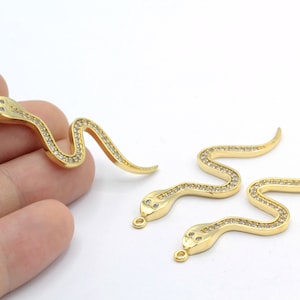 17x52mm 24 k Shiny Gold Plated CZ Snake Charm - GLD1233-4