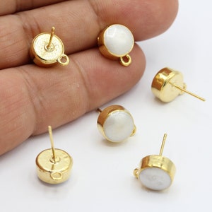 9x18mm 24 k Shiny Gold Plated Round Enamel Ear Post , Earring Findings - GLD819