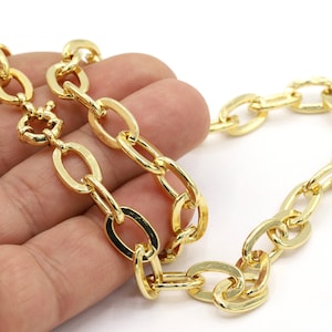 9x14 mm 24 k Shiny Gold Plated Finished Chain, Finished Necklace, Gold Plated Ready-Made Necklace, Gold Plated Soldered Chain - GLD1793