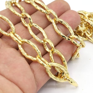 14x26mm 24 k Shiny Gold Plated Oval Patterned Chain , Bulk Chains, Handmade Gold Plated Chains, CHN498 image 1
