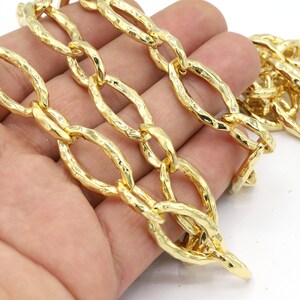 14x26mm 24 k Shiny Gold Plated Oval Patterned Chain , Bulk Chains, Handmade Gold Plated Chains, CHN498 image 1