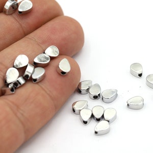 7mm Rhodium Plated Drop Beads, Spacer Beads, Drop Spacer Beads, Rhodium Drop Charms, Raw Brass Findings, Drop Findings - RDM854