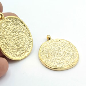 29x38mm 24 k Shiny Gold Plated Greek Coins , Medallion Pendants - GLD402