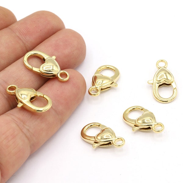 12x22mm 24 K Shiny Gold Plated Heart Lobster Clasp, Gold Plated Heart Claps, Heart Clasp, Lobster Clasp, Clasp  - GLD1442