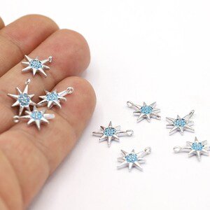 12x14mm Rhodium Plated CZ Micro Pave Pole Star Pendant, CZ Pave North Star Charms, Cubic Zirconia Charms, Pave Star Charms - CZ491