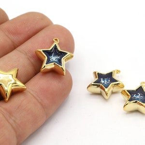 17x19mm 24 K Shiny Gold Plated Star Charms, Star Charms, Star Pendants , Cambered Pendants, Necklace and Bracelet Findings - GLD2125-1