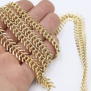 24 k Shiny Gold Plated Chevron Ketten, Pfeil Ketten, Knochen Kette,Fishbone Kette 12 mm - CHN47
