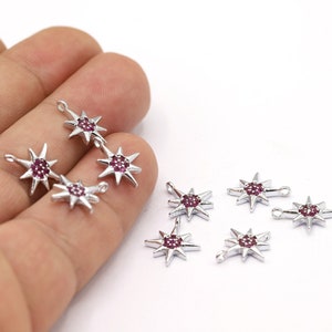 12x14mm Rhodium Plated CZ Micro Pave Pole Star Pendant, CZ Pave North Star Charms, Cubic Zirconia Charms, Pave Star Charms - CZ490