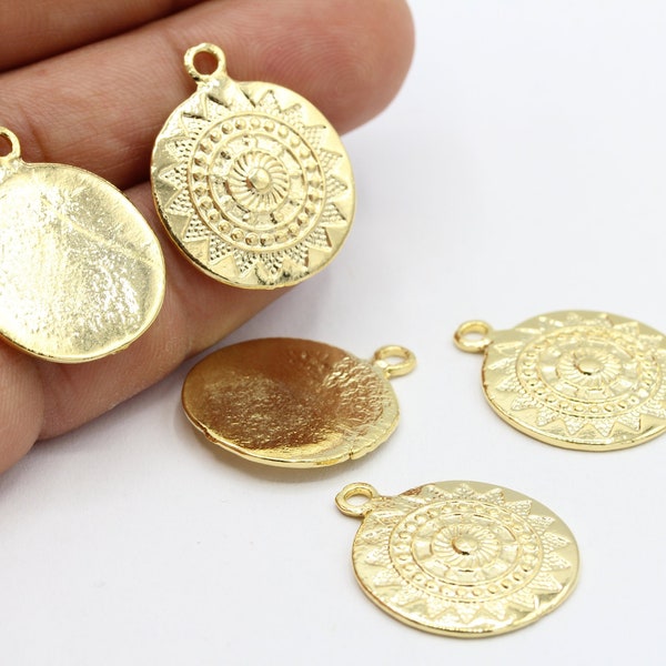 20x25mm 24 k Shiny Gold Plated Eye Necklace, Medallion Pendant, Medallion Necklace,- GLD121