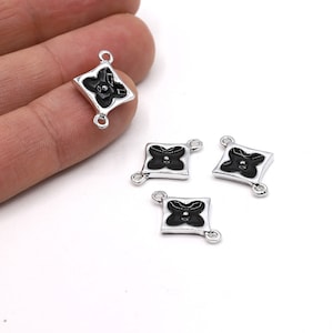 15x20mm Rhodium Plated Enamel Clover Charms, Rhodium Enamel Clover Necklace, Enamel Clover Bracelet, - RDM711