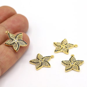 17x19,5mm 24 K Shiny Gold Plated Star Charms, Star Pendant, CZ Star Charms, Gold Plated Star, Gold Plated Charms, CZ Star - GLD2175