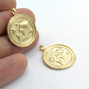 22 x 27 mm 24 k glänzende vergoldete Weltkarte Anhänger, Erde Anhänger, Welt Charms, Reise Anhänger - GLD1269