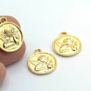 18x21mm 24 k Shiny Gold Plated Angel Coins , Greek Coins Medallion Pendant, Medallion Coins, - GLD111