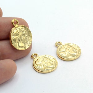 17x22mm 24 k Shiny Gold Plated Greek Coins, Medallion Pendant, Medallion Coins, - GLD109