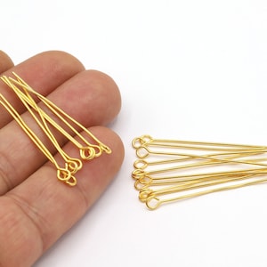 40mm 24 K Shiny Gold Plated Ball Head Pin, Gold Ball Needle, Eye Pin, Pin Charms, Needle Charms, Needle, Gold Plated Needle, Pin GLD2072 image 1