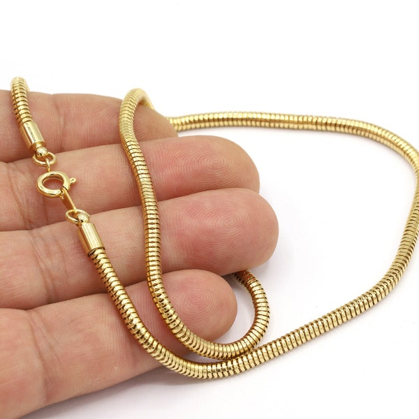 3,2mm 24 k Shiny Gold Plated Finished Chain, Finished Necklace, Gold Plated Ready-Made Necklace, Gold Plated Chooker Chain - GLD1966