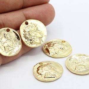 21mm 24 k Shiny Gold Plated Greek Coins, Medallion Pendant, Medallion Necklace, Medallion Coins,- GLD130