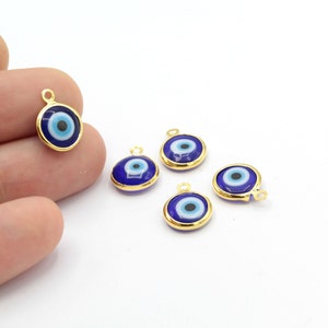 24k Shiny Gold Plated Round Charms , Evil Eye Pendant 10x14mm - GLD1362