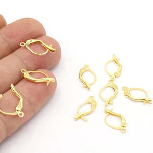 8.5x19mm 24 k Shiny Gold Plated  Earring Findings, Dainty Hoops , Gold Plated Earring Earlier  - GLD1871