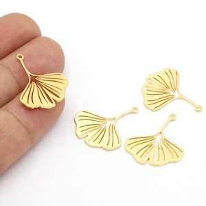 24 K Shiny Gold Plated Ginkgo Leaf Charm,Ginkgo Pendant, Geometric Ginkgo Leaf Earring Charm, Earring Findings, Laser Cut Jewelry- GLD1907