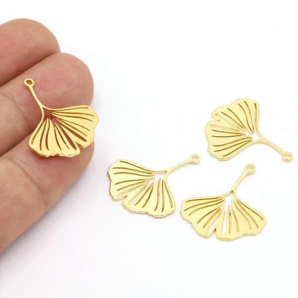 Charm feuille de ginkgo en plaqué or brillant 24 carats, pendentif ginkgo, breloque géométrique feuille de ginkgo pour boucle d'oreille, accessoires de boucles d'oreilles, bijoux découpés au laser - GLD1907