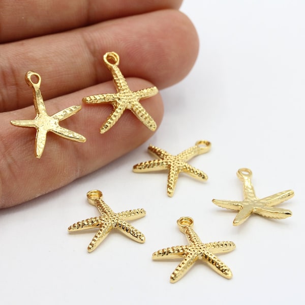 17x20mm 24 k Shiny Gold Plated Starfish Charms, Starfish Necklace - GLD101