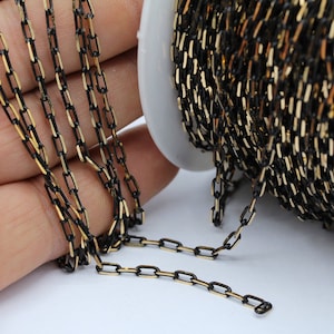 3x5mm Black Faceted Chains , Soldered Chain , Oval Rolo Chains  - CHN109