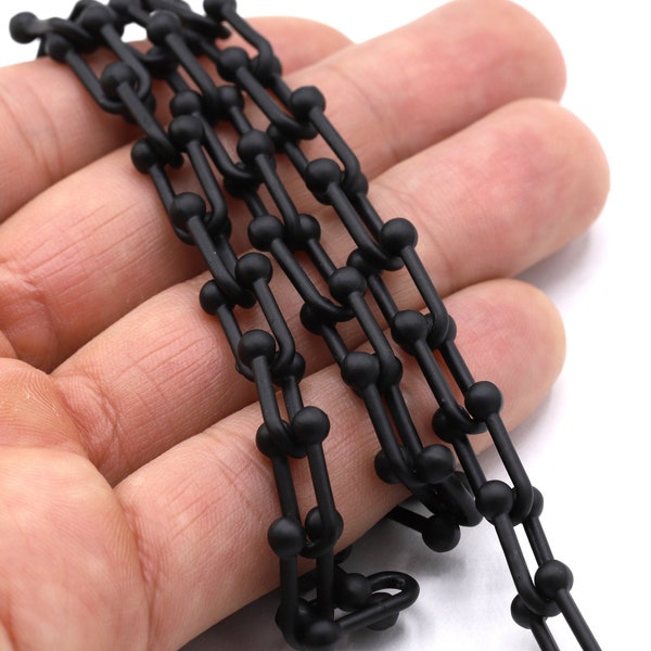 6x15mm Black Plated u-shaped ball Chains  ,Black Plated Bulk Chains - CHN360