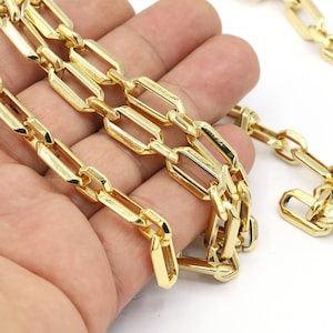 9x17mm 24 k Shiny Gold Plated Rectangle Chain , Bulk Chains, Handmade Gold Plated Chains,  - CHN485