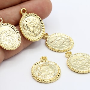 20x27mm 24 k Shiny Gold Plated Greek Coins, Medallion Pendant, Medallion Necklace, Gold Plated Necklace,- GLD120