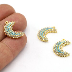 14,5x20mm 24 K Shiny Gold Plated CZ Micro Pave Moon Pendant, CZ Pave Moon Charms,Cubic Zirconia Charms,Necklace Findings,CZ Moon - GLD2143-1