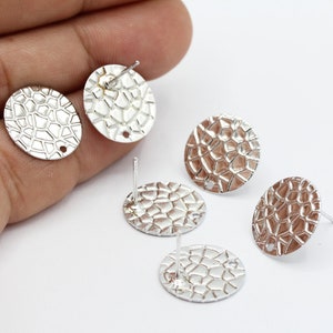 12x16mm Rhodium Plated Round Ear Post , Stud Earring Hoops , Earring Findings - RDM393