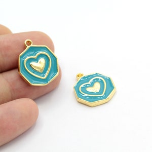 18.5x22.5mm 24 k Shiny Gold Plated Heart Charms , Heart Pendnats , Necklace Findings  - GLD1516-4