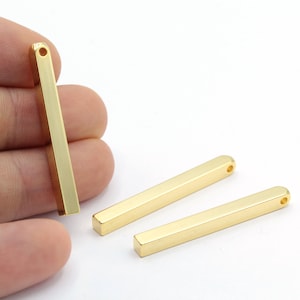 4x40mm 24 k Shiny Gold Plated Bar Charms , Square Bar Pendants , Nameplate Bar , Necklace Findings - GLD656