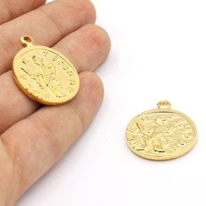 25x30mm 24 K Shiny Gold Plated Greek Coins, Medallion Pendant, Medallion Coins, Medallion Charms, Necklace Findings, Greek Pendant - GLD83