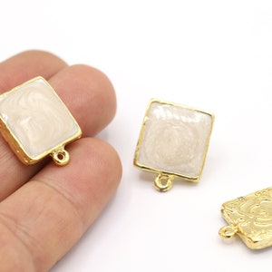 17x22mm 24 K Shiny Gold Plated Round Enamel Earring, Enamel Round Stud Earrings, Square Earring Findings, Enamel Square Earring - GLD379