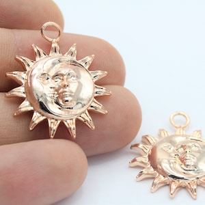 24x28mm Rose  Gold Plated Moon and Sun Face Pendant ,Sun Necklace, Moon Necklace ,Sun Pendants - RSG-863