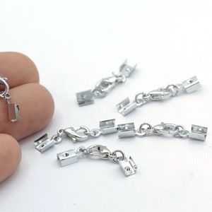 Rhodium Plated Crimp end with lobster clasps set (10mm Lobster) Cord tips - RDM288