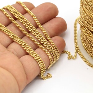 3x3.7mm 24 k Shiny Gold Plated Curb Chains , laser chain, Soldered Chains , Necklace Chains - CHN386