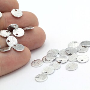 8mm Rhodium plated Textured Round Stamping Blanks,  Round Disc Charms - RDM-631