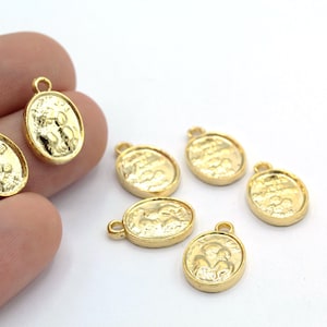 10x15mm 24 k Shiny Gold Plated Greek Coins , Gold Plated Pendants , Necklace Findings - GLD107