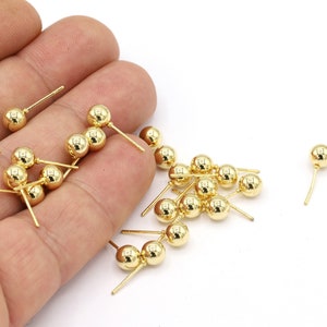 6x17mm 24 K Shiny Gold Plated Ball Ear Post, Earring Findings, Gold Plated Earring, Ear Post, Gold Plated Ear Post, Earrings - GLD1441