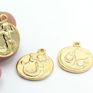 20x25mm 24 k Shiny Gold Plated Greek Coins, Medallion Pendant, Medallion Necklace, - GLD118
