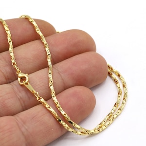 1,9mm 24 k Shiny Gold Plated Finished Chain, Finished Necklace, Gold Plated Ready-Made Necklace, Gold Plated Soldered Chain - GLD357