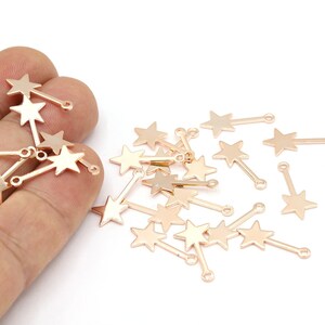 6 pcs 9x20mm Rose Gold Plated Star Charms, Star Pendants, Rose Gold Star, Jewelry Making, Necklace Findings, Star Charms - RSG290
