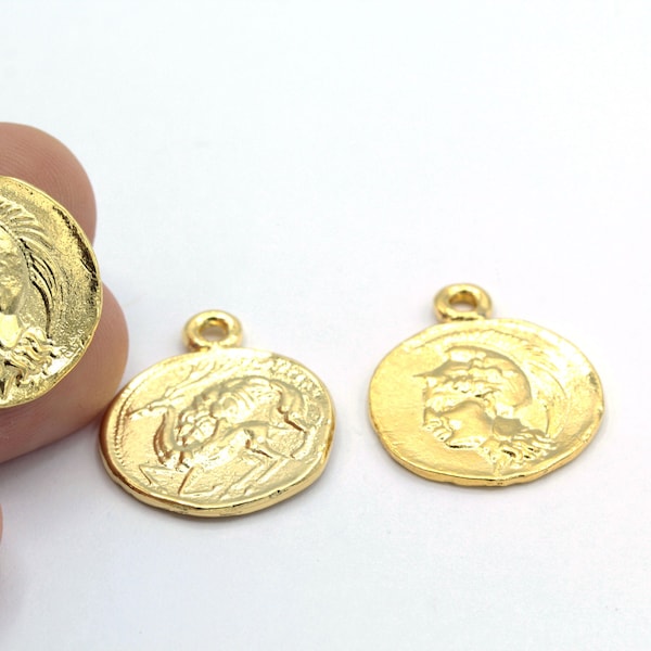 20x25mm 24 k Shiny Gold Plated Greek Coins, medallion Pendant, Medallion Necklace, - GLD116