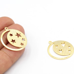 25x28mm 24 k Shiny Gold Plated moon Pendant , Moon Pendants- GLD1477