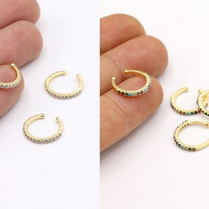 24 k Shiny Gold Plated  Earring Findings, Dainty Hoops ,micro Pave Hoop Earrings , Gold Plated Earring,cartilage earring,15 mm GLD1700